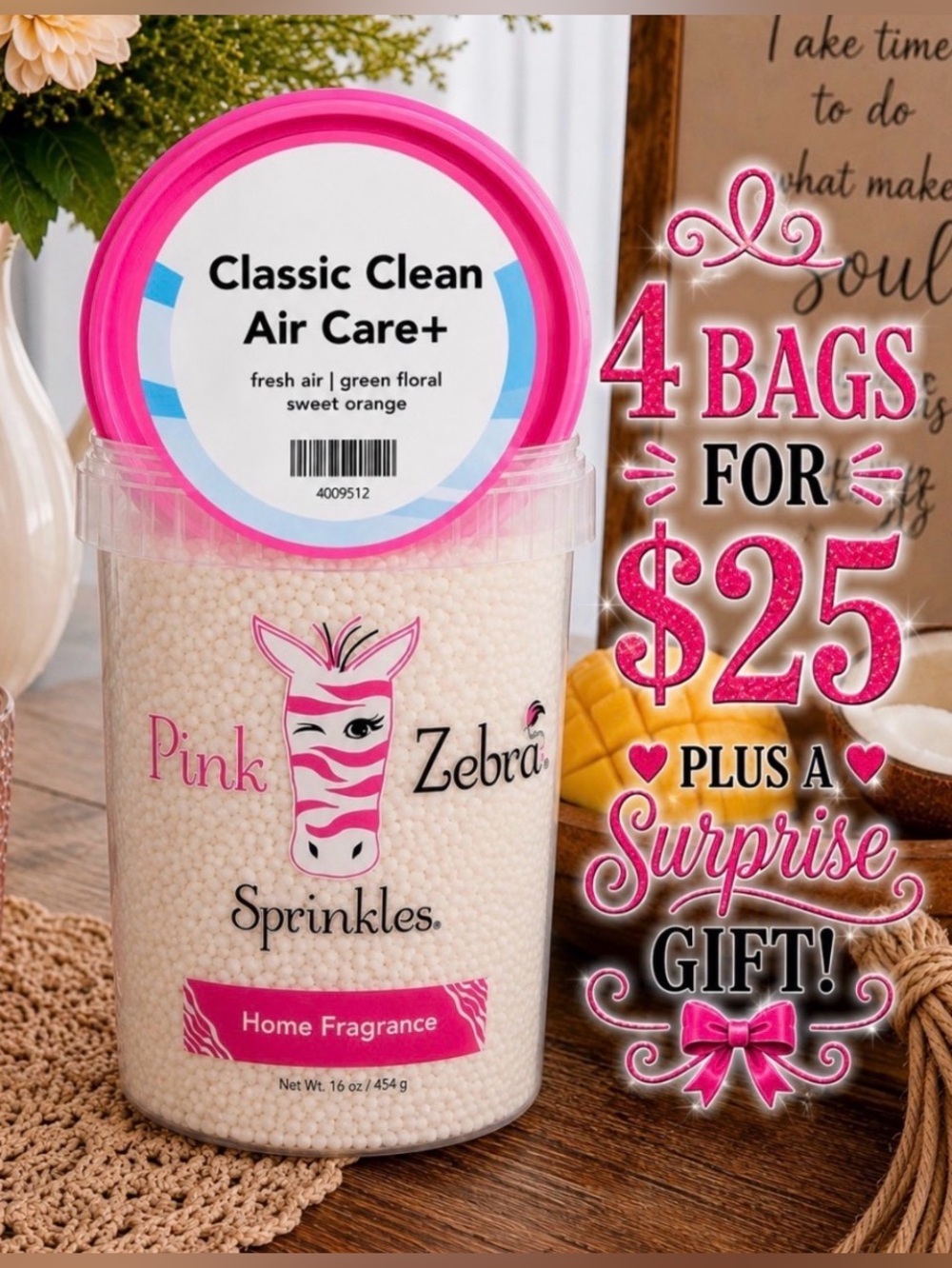 Pink Zebra Pink Lid Classic Clean Air Care+ Sprinkles Home Fragrance